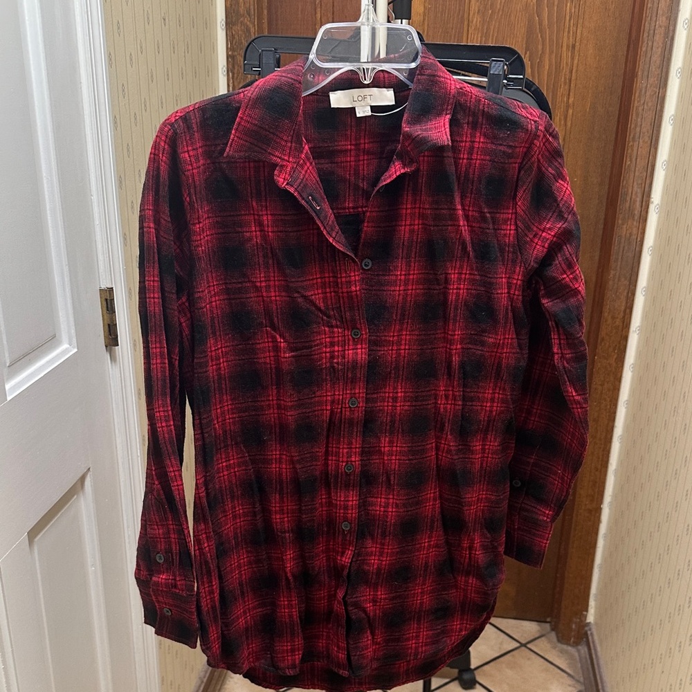 LOFT Red and Black Checkered Shirt